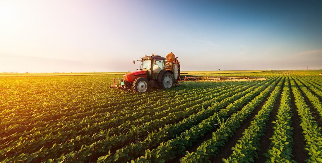 Traktor pflügt das Feld